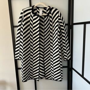 [S] Cocogio Vintage Black & White Striped Wool Duster Cardigan Italian Made
